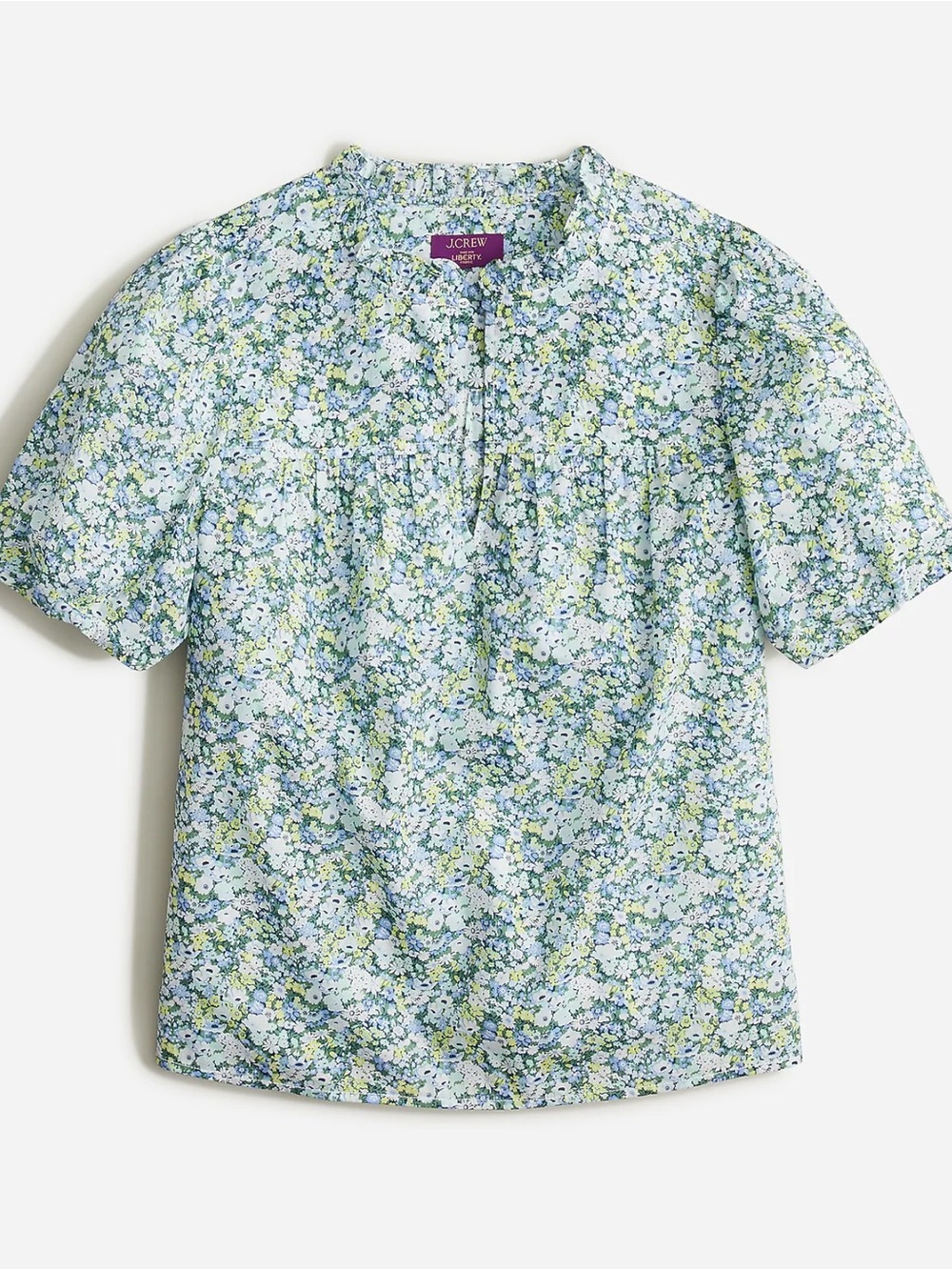 NWT J. Crew Ruffle-trim short-sleeve top in Liberty Thorpe Hill fabric sz L
